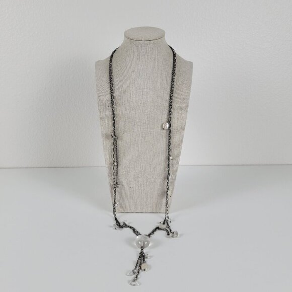 SILPADA OXIDIZED STERLING SILVER 925 PEARL CRYSTAL DROP TASSEL NECKLACE 34" - Picture 2 of 14